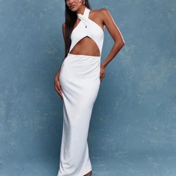 Missguided White Twist Halter Cutout Maxi Dress - Picture 1 of 2
